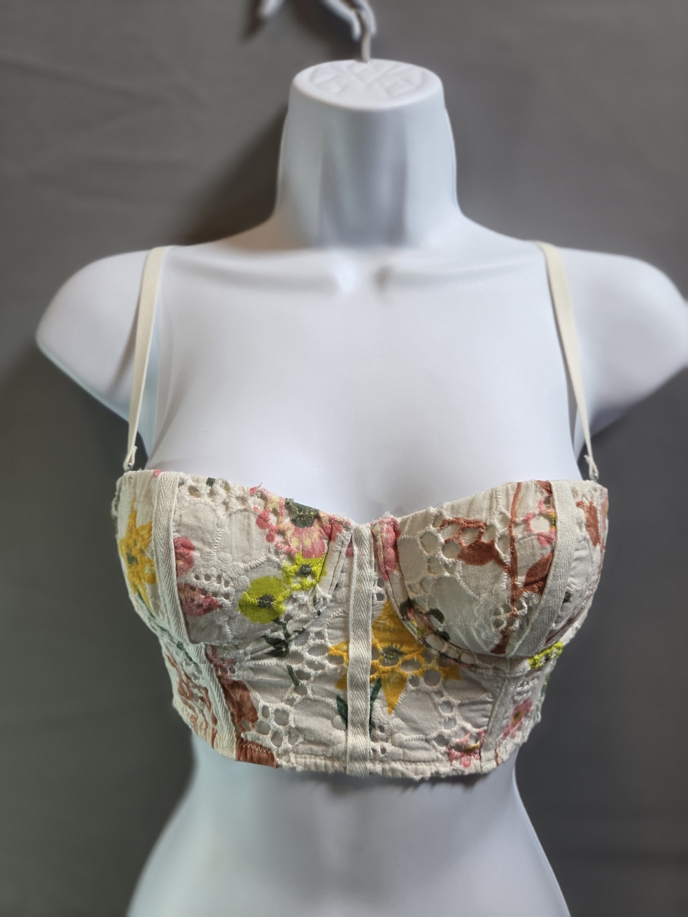 aerie Cream Floral Lace Bustier Crop Top